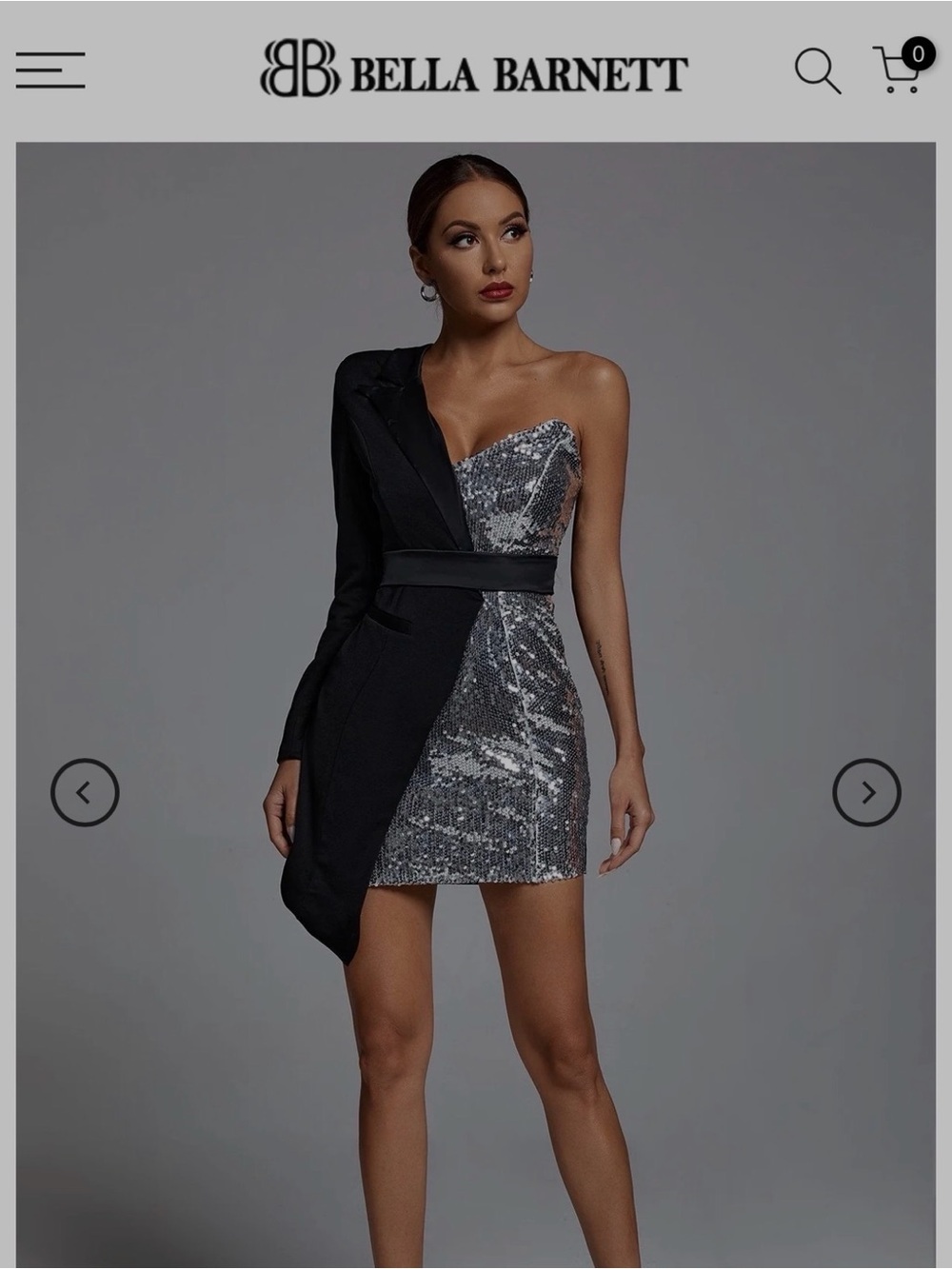Bella Barnett Silver & Black One-Shoulder Asymmetrical Mini Dress